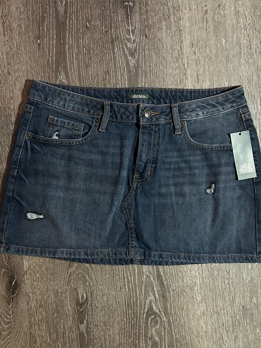 NWT Size 10 Wild Fable Dark Wash Distressed Cotton Denim Jean Mini Skirt